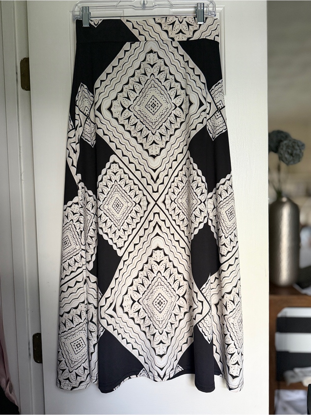 Black & Cream Geometric A-Line Maxi Skirt